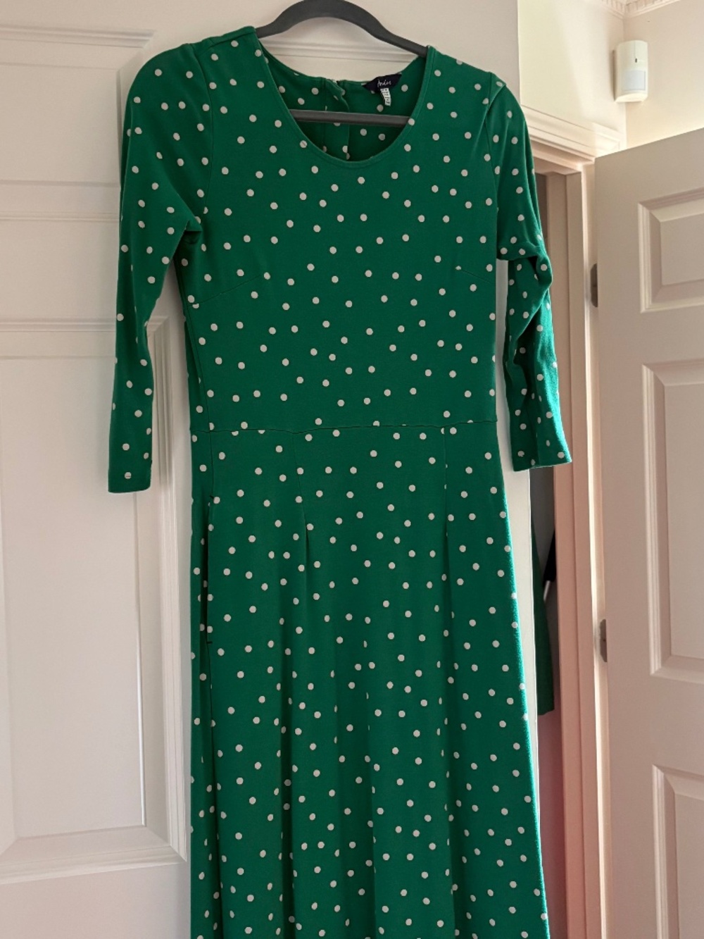 Joules Maxi Work Dress Green w White Polka dots Women's 6
